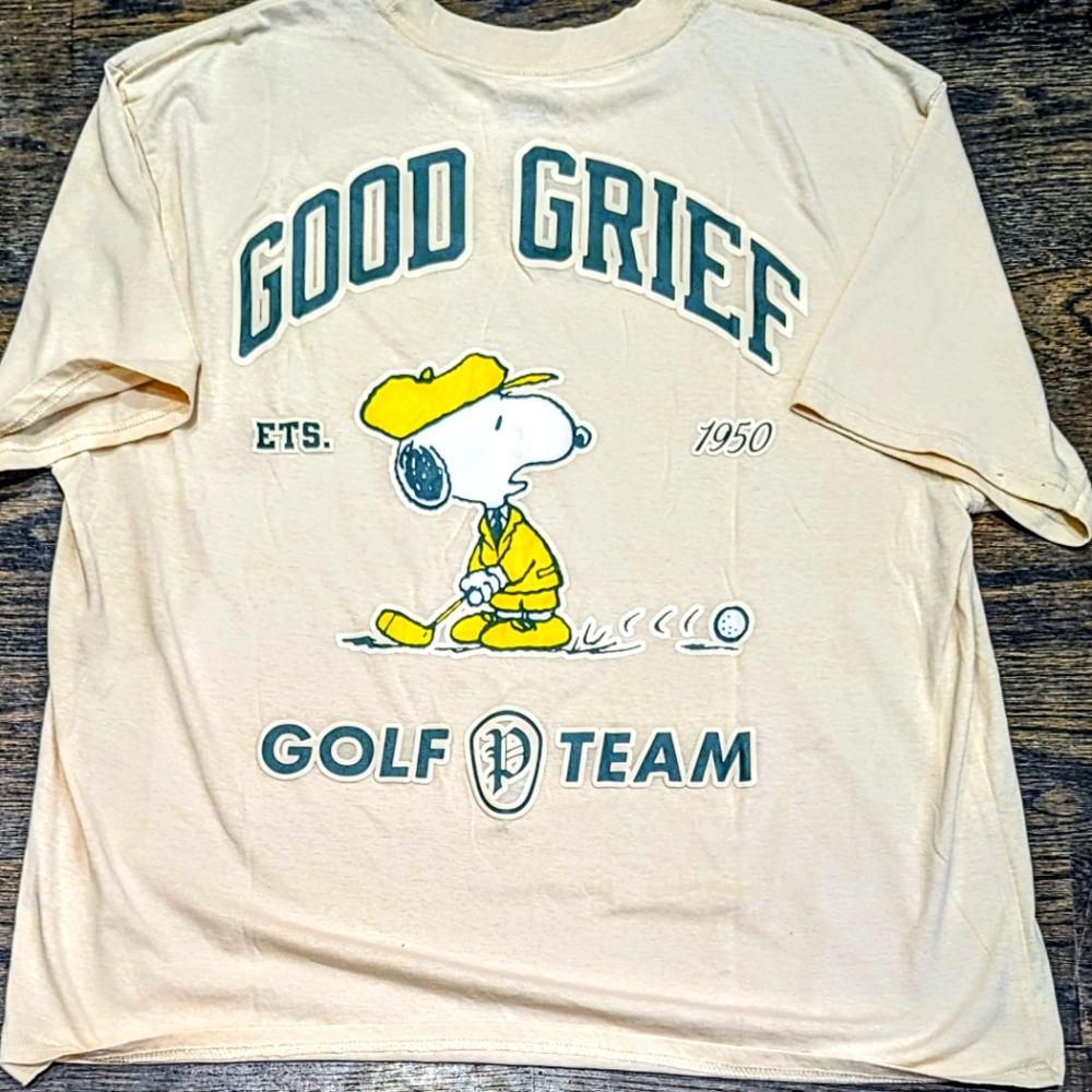New Large Peanuts Snoopy GOOD GRIEF Golf Team Shirt